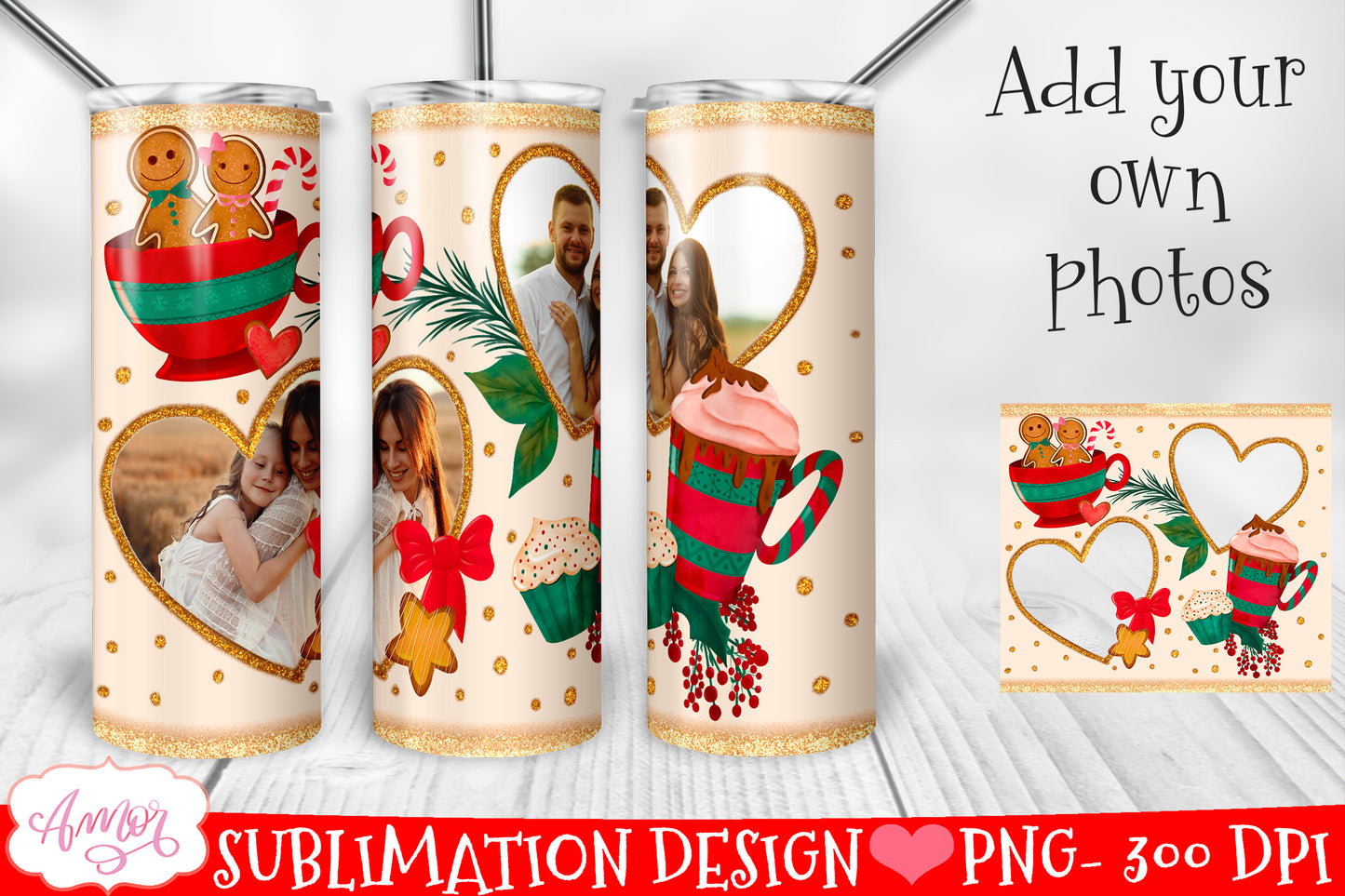 Add your own photos Christmas tumbler wrap PNG