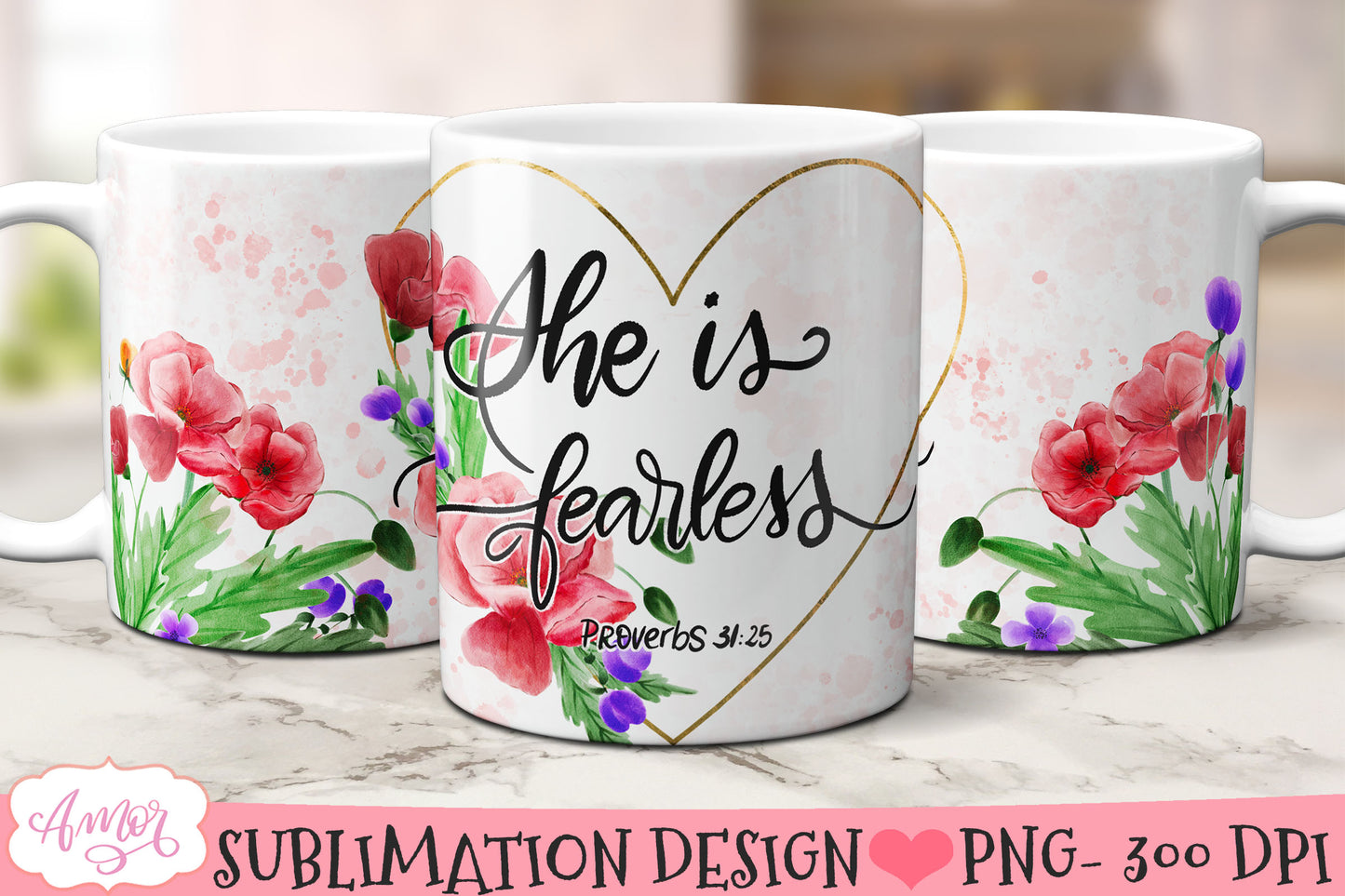 Bundle of 6 Bible Verse Mug Wraps with Hand-Painted Florals