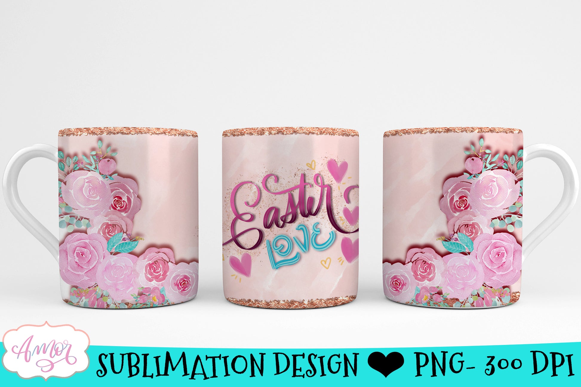 Easter love floral mug wrap for sublimation