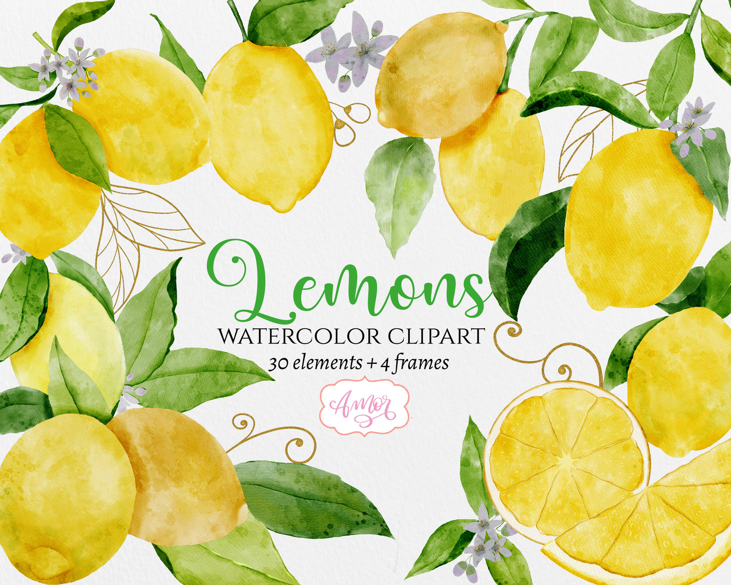 Watercolor lemons PNG clipart