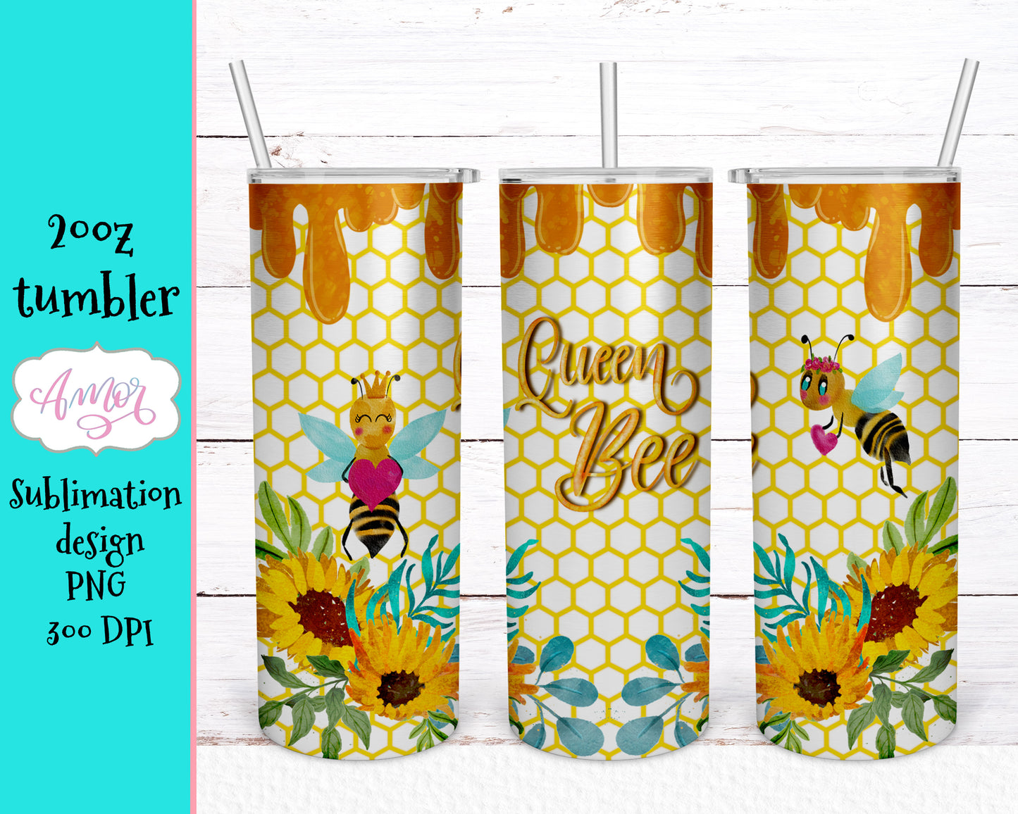 Queen Bee sublimation design for 20oz tumblers