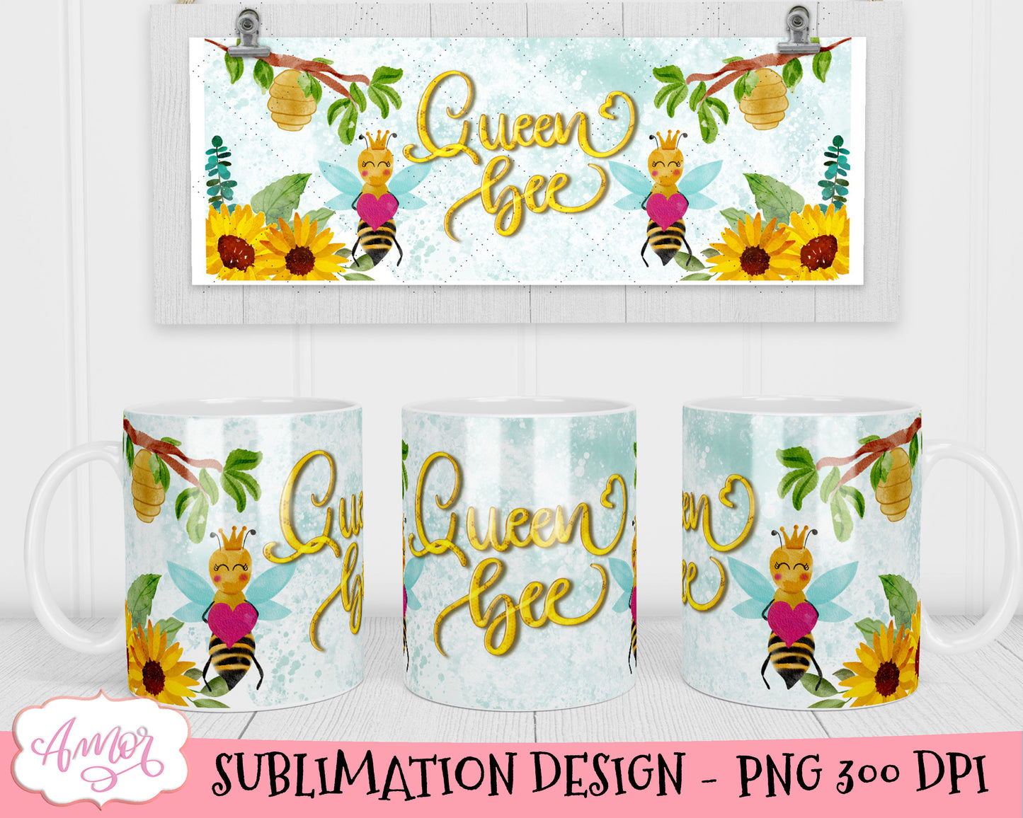 Queen bee mug wrap for sublimation