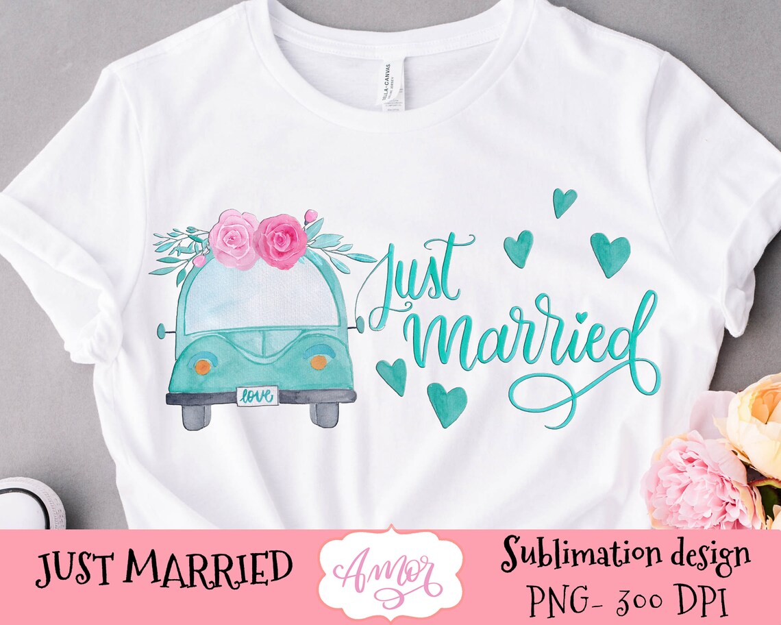 Retro Wedding Car sublimation design - Just Married PNG
