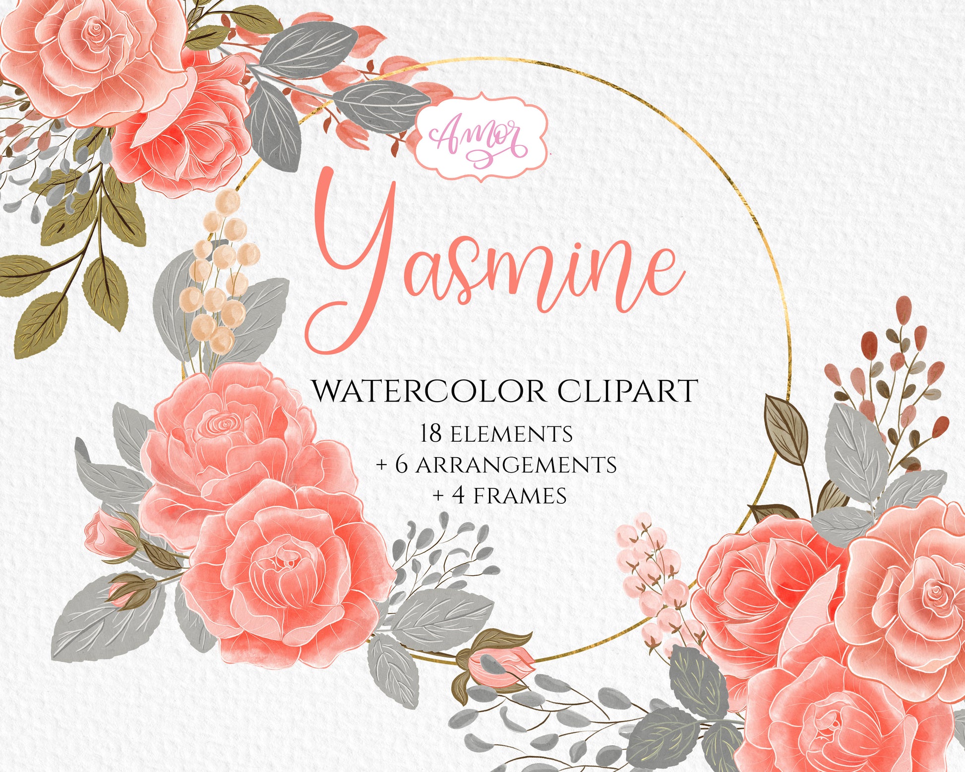 Romantic floral roses clipart for wedding invitations