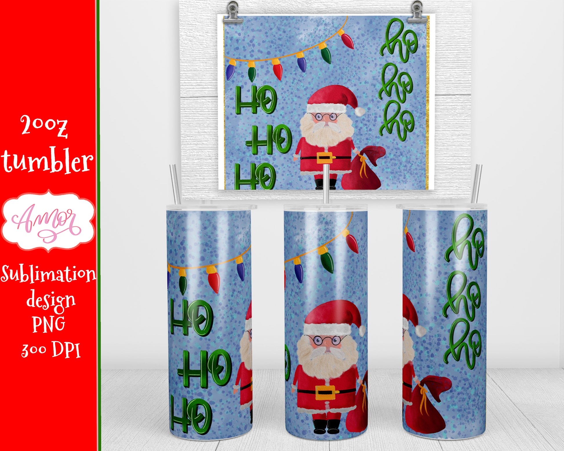 Santa Claus sublimation design for 20oz skinny tumbler