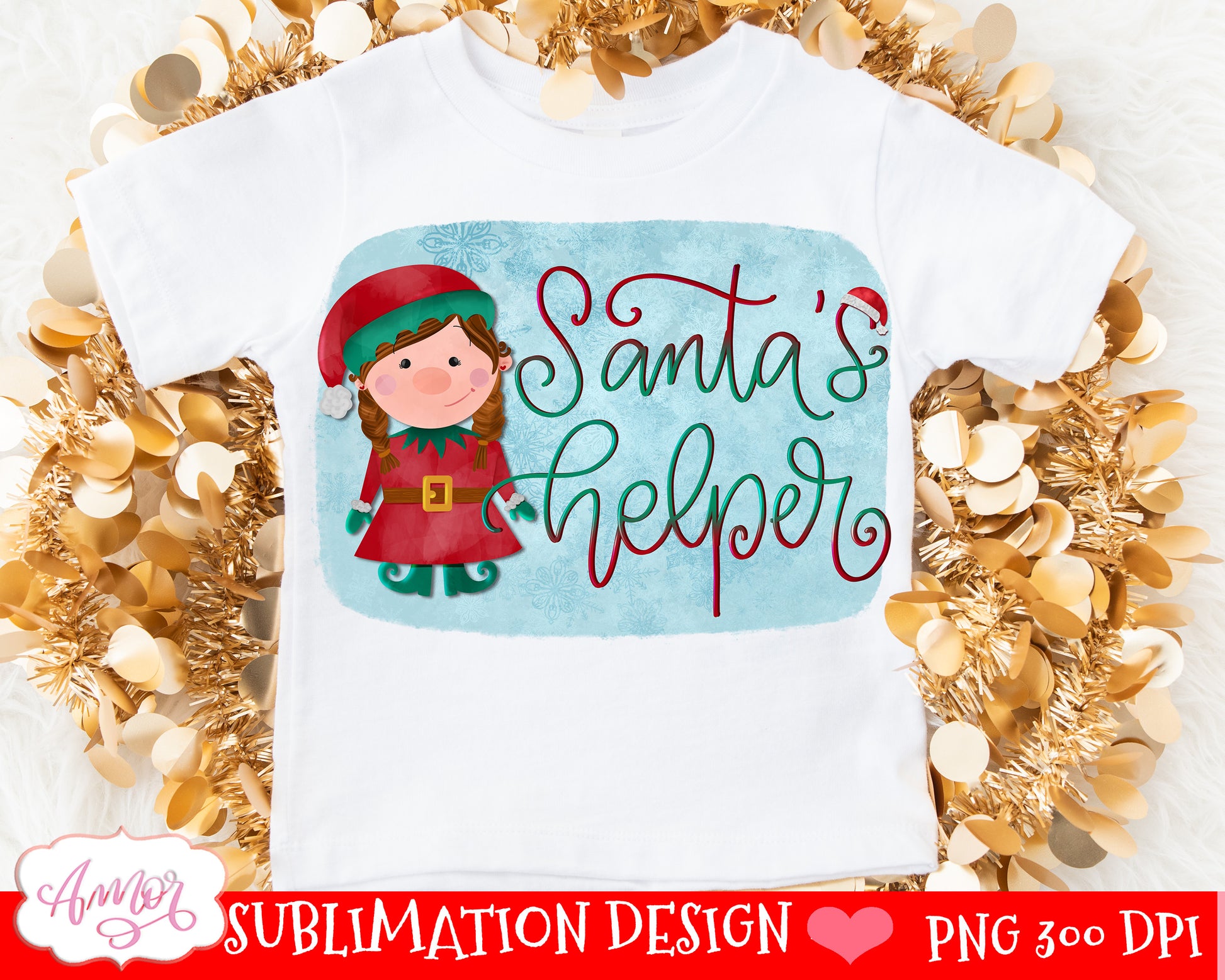 Santa’s Helper sublimation PNG for Girls Christmas T-shirt