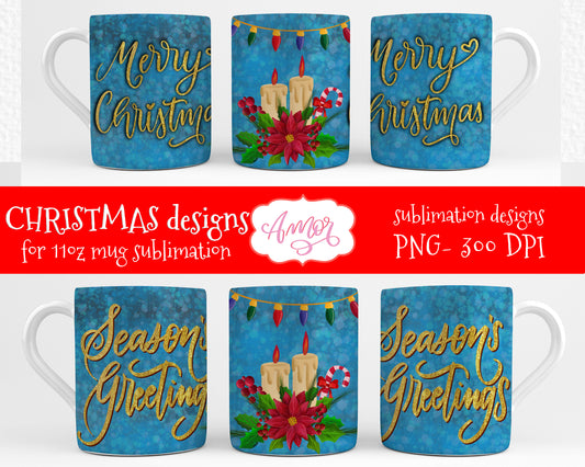 Set of 2 Christmas Sublimation design for 11oz mugs