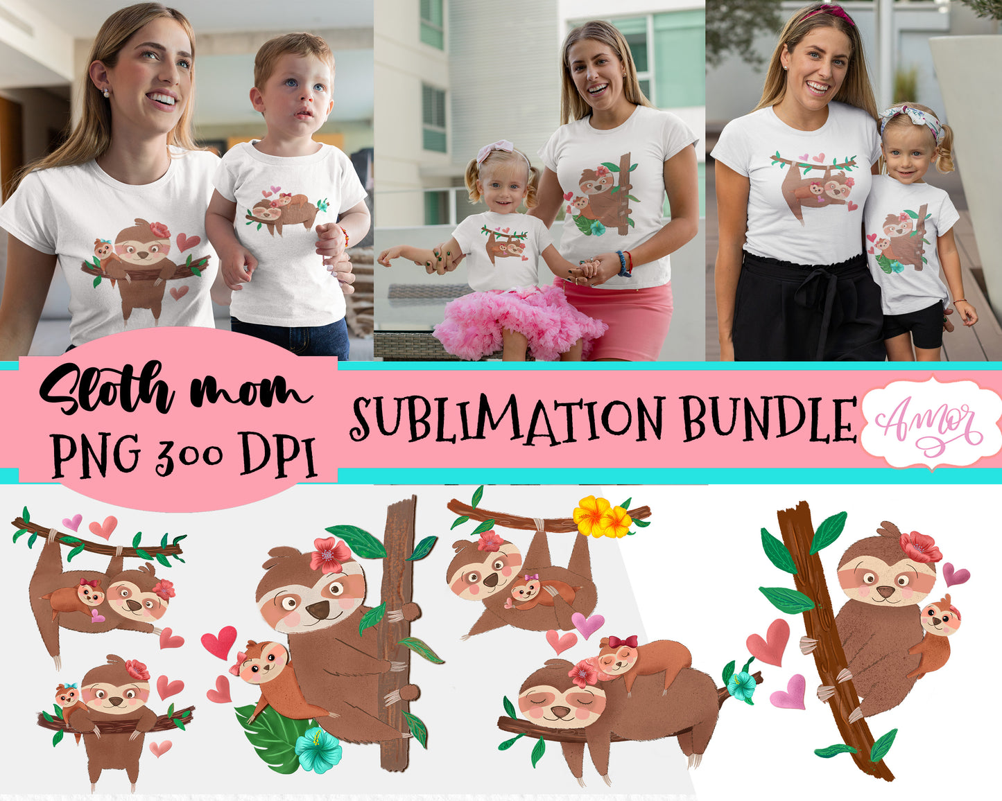 Sloth Mom and baby Sublimation Bundle