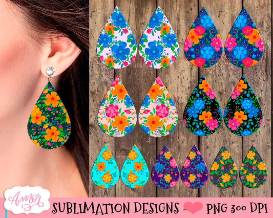 Spring floral Teardrop earring sublimation Bundle, 8 designs