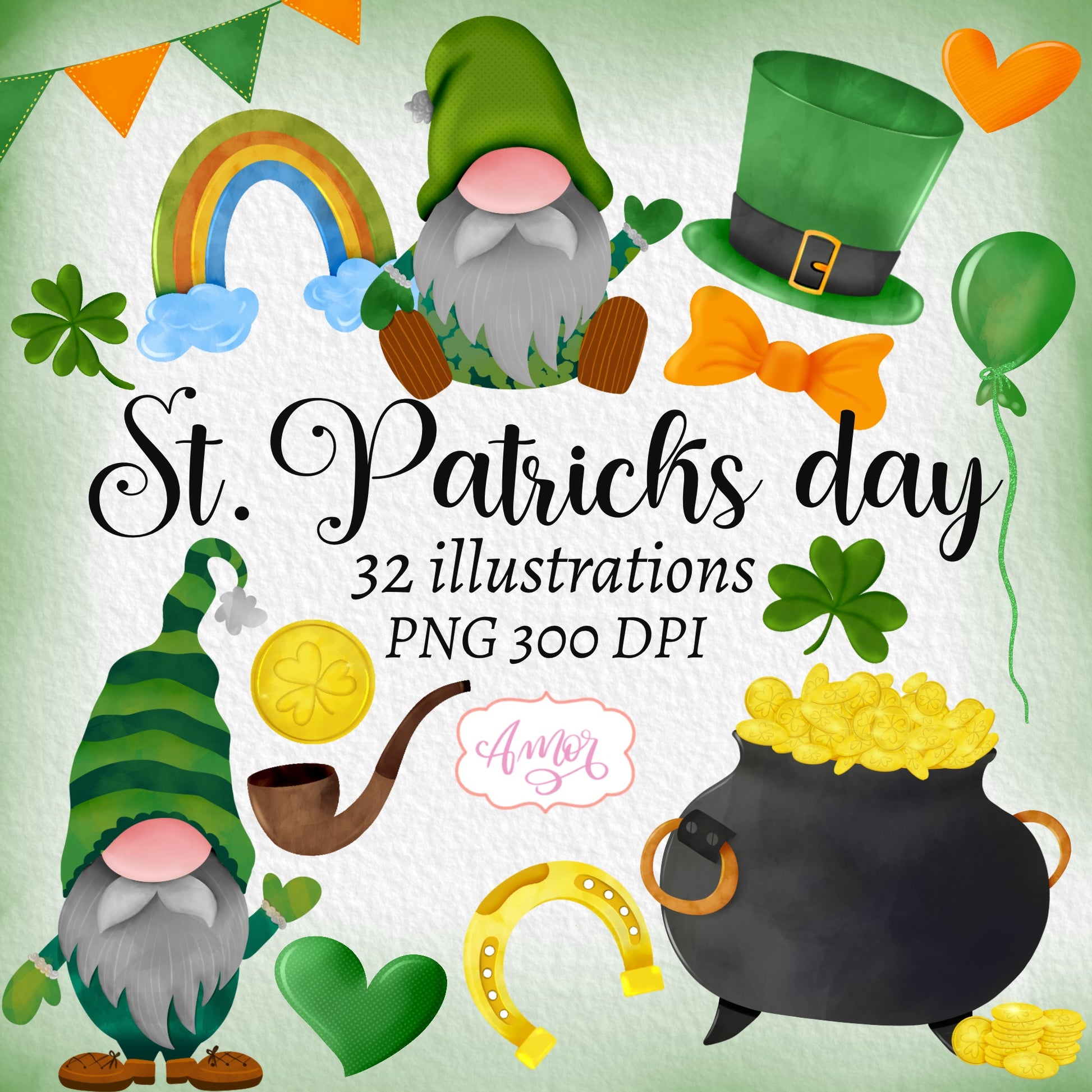 St. Patrick's day gnomes hand painted Clipart