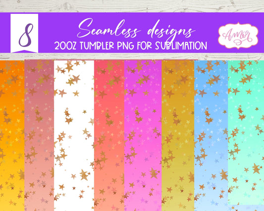 Stars Seamless Tumbler Wraps for Sublimation BUNDLE  8 PNG
