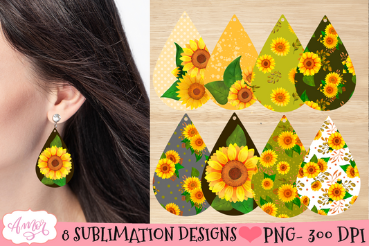 Sunflowers Teardrop earring sublimation Bundle, 8 designs