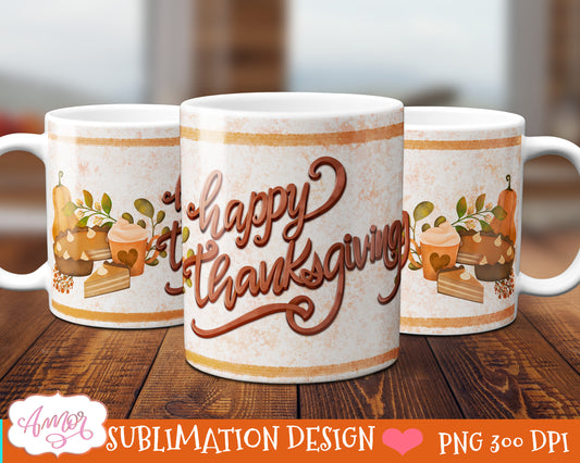 Thansgiving mug wrap for sublimation 11oz and 15oz