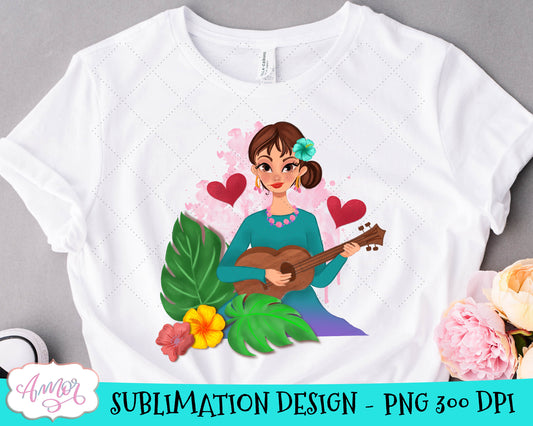 Ukulele girl sublimation design