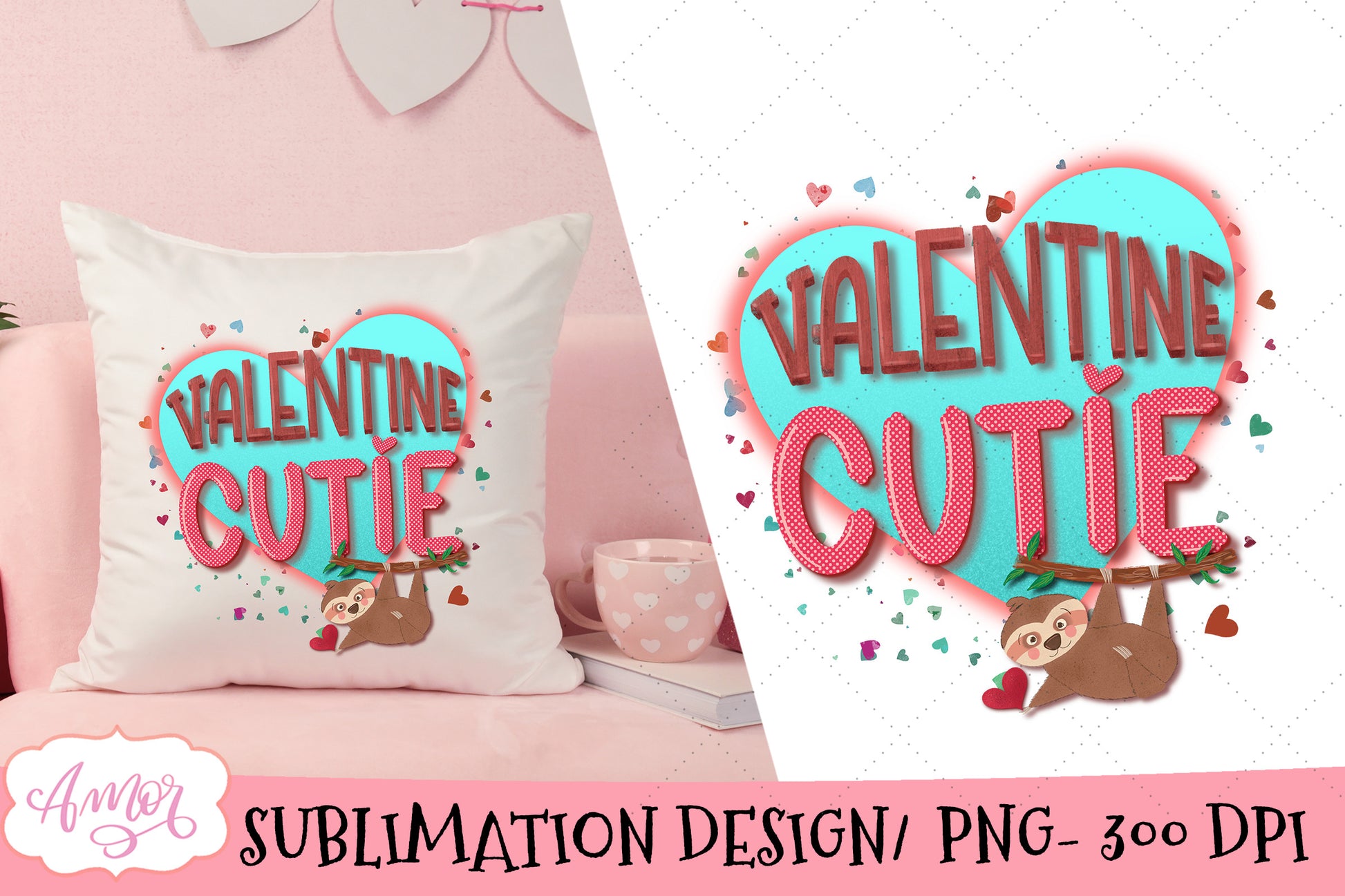 Valentine Cutie Sloth PNG design for sublimation