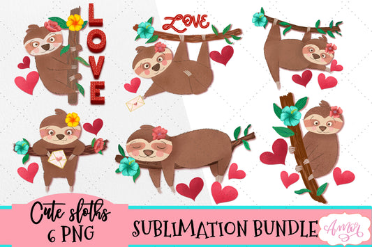 Valentine's day Sloths Sublimation Bundle