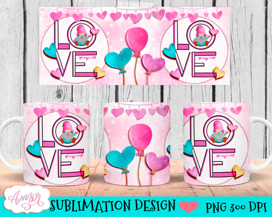 Valentines Mug Wrap for Sublimation | Love mug PNG design