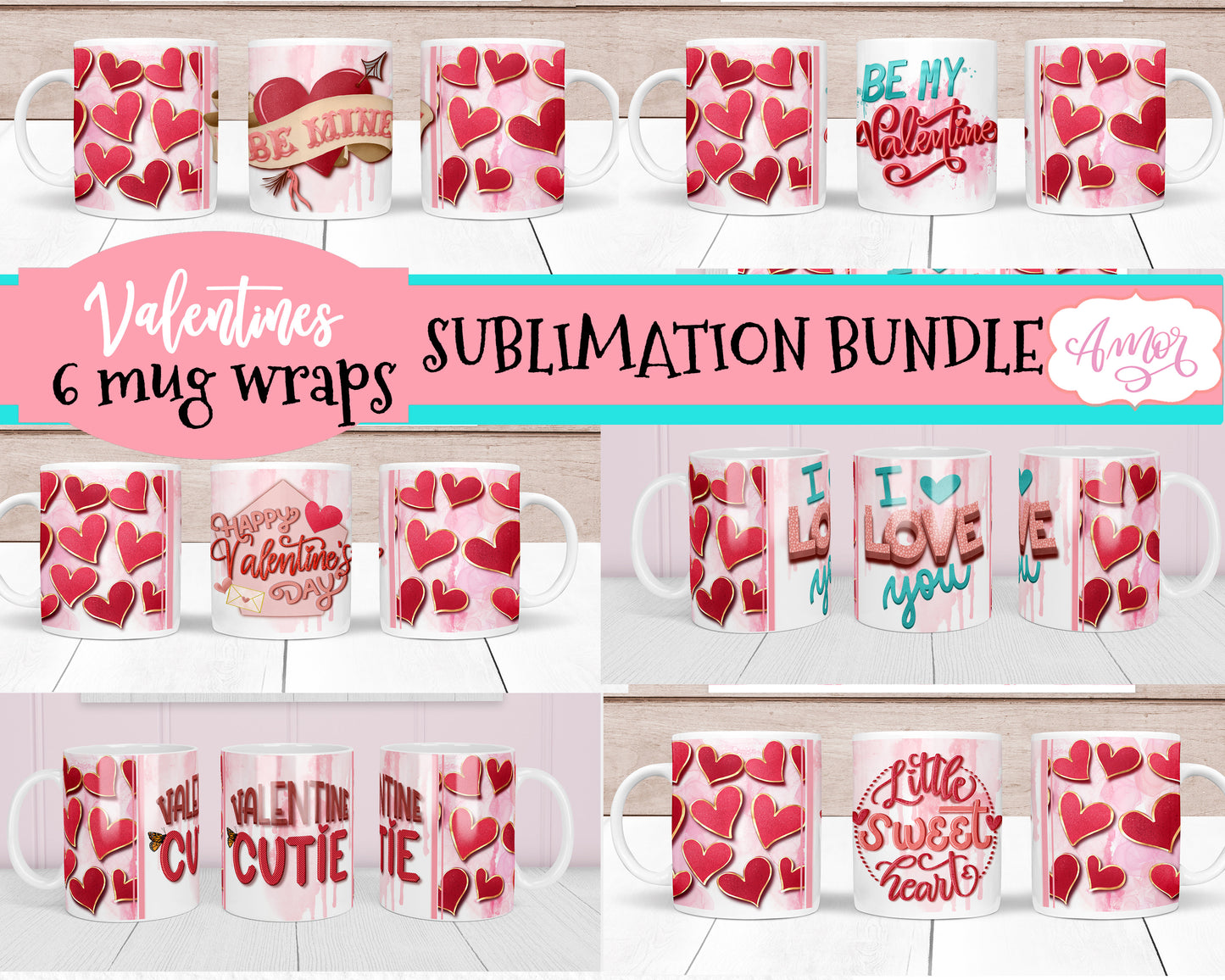 Valentines Mug Wraps for Sublimation Bundle