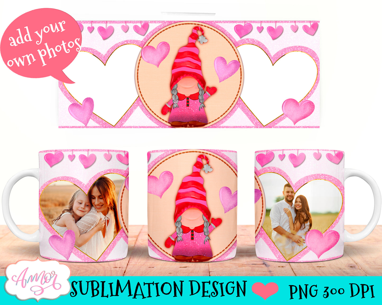 Valentines photo mug template for sublimation 11oz and 15oz