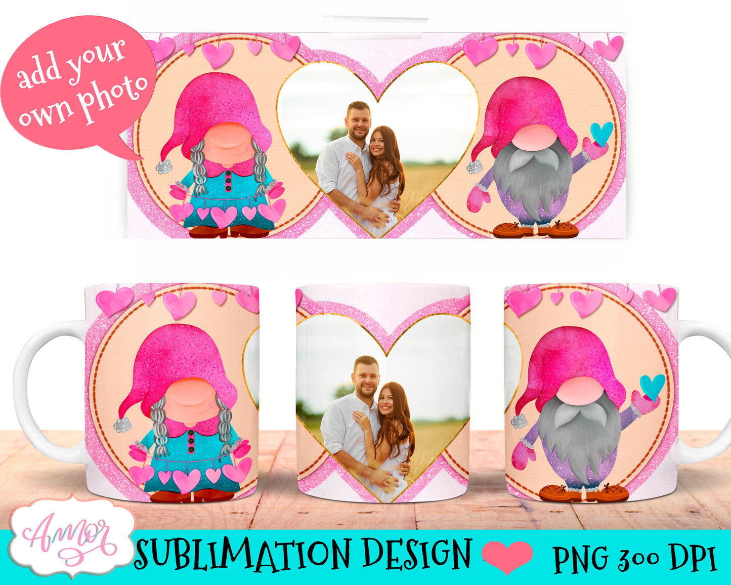 Valentines photo mug wrap for sublimation 11oz and 15oz PNG