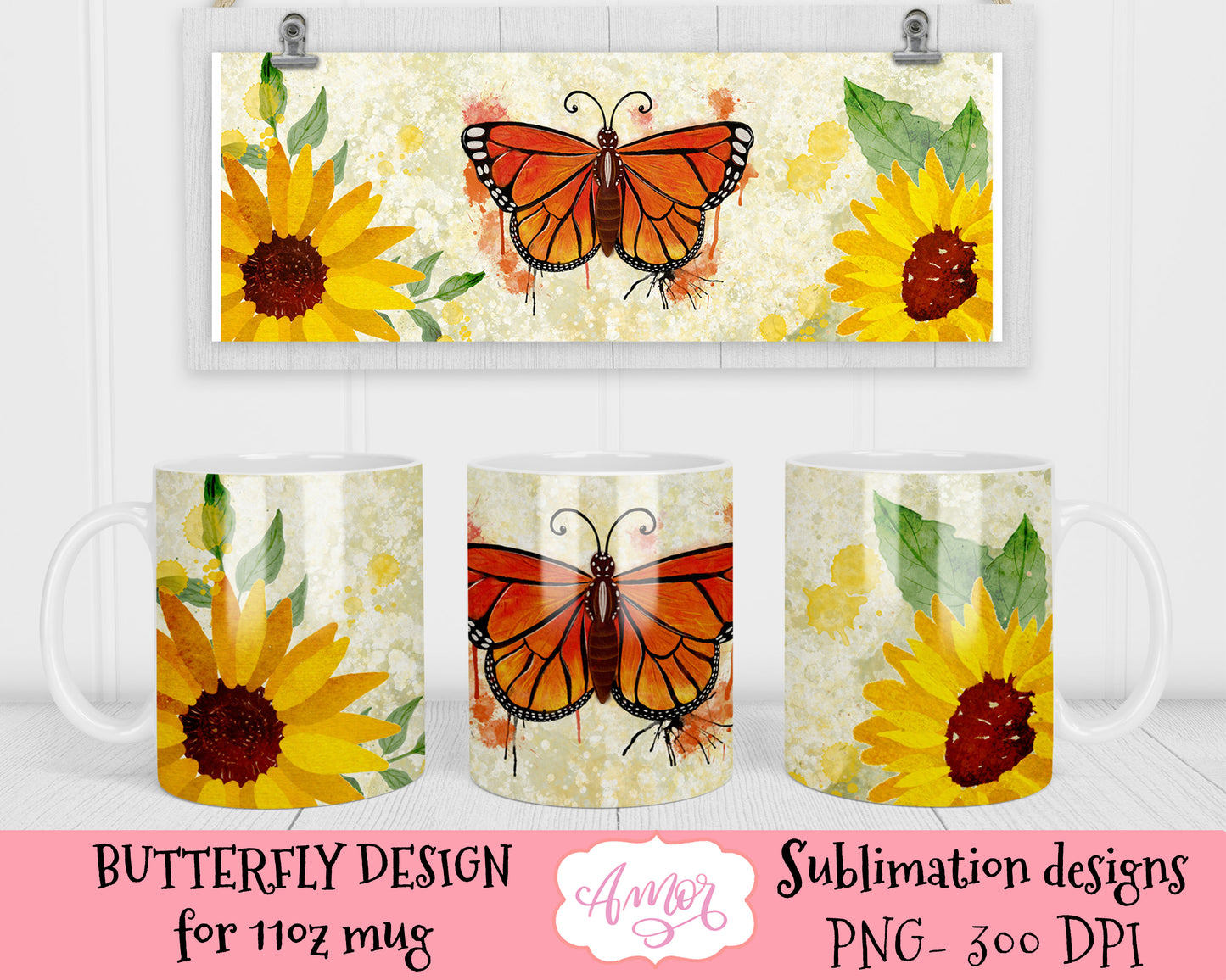 Watercolor Butterfly Mug design for sublimation