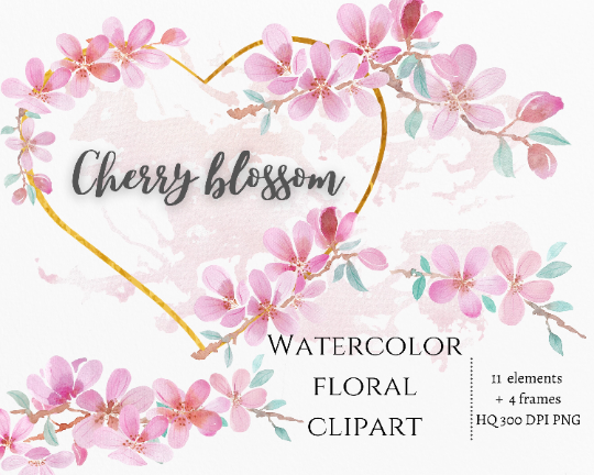 Watercolor Cherry Blossom Clipart