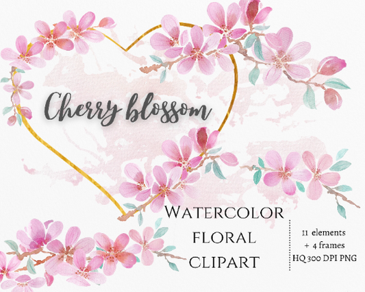 Watercolor Cherry Blossom Clipart