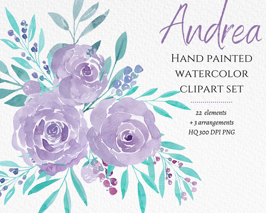 Watercolor Floral Clipart "Andrea"