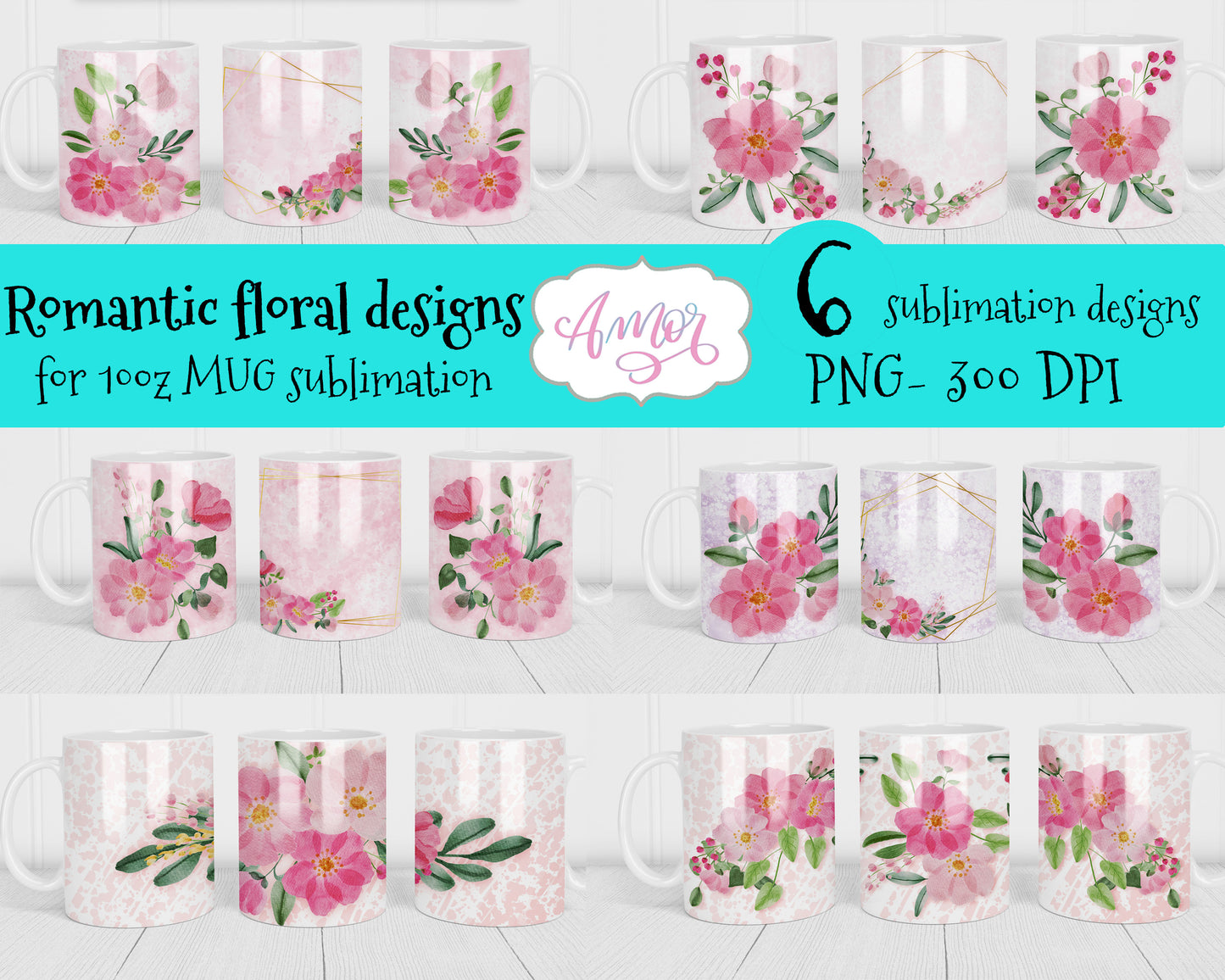 Watercolor Floral Designs for mug sublimation BUNDLE