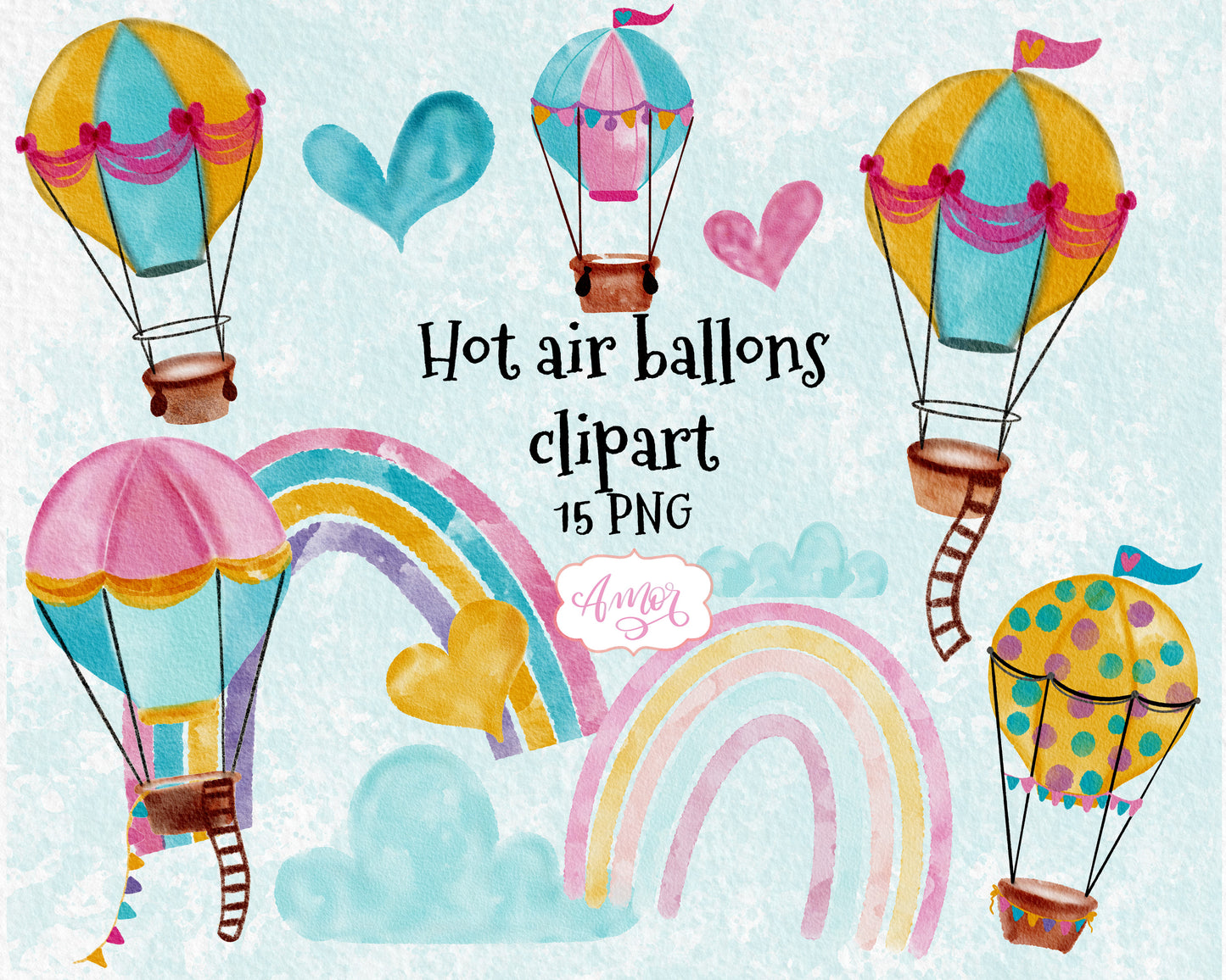 Watercolor Hot Air Balloons Clipart