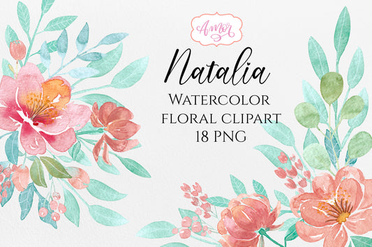 Watercolor Peachy Flowers Clipart