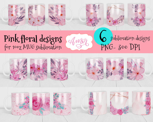 Watercolor Pink Floral Designs for mug sublimation BUNDLE