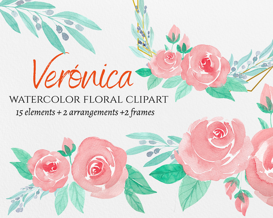 Watercolor rose flowers clipart