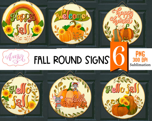 Welcome Fall Round Sign for Sublimation BUNDLE