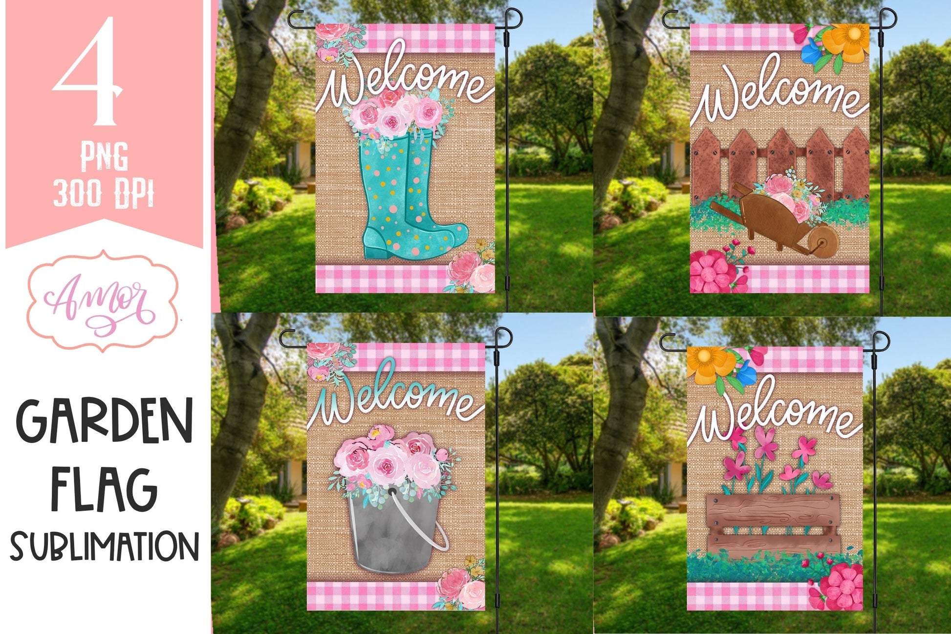 Welcome Garden Flag Sublimation Design bundle