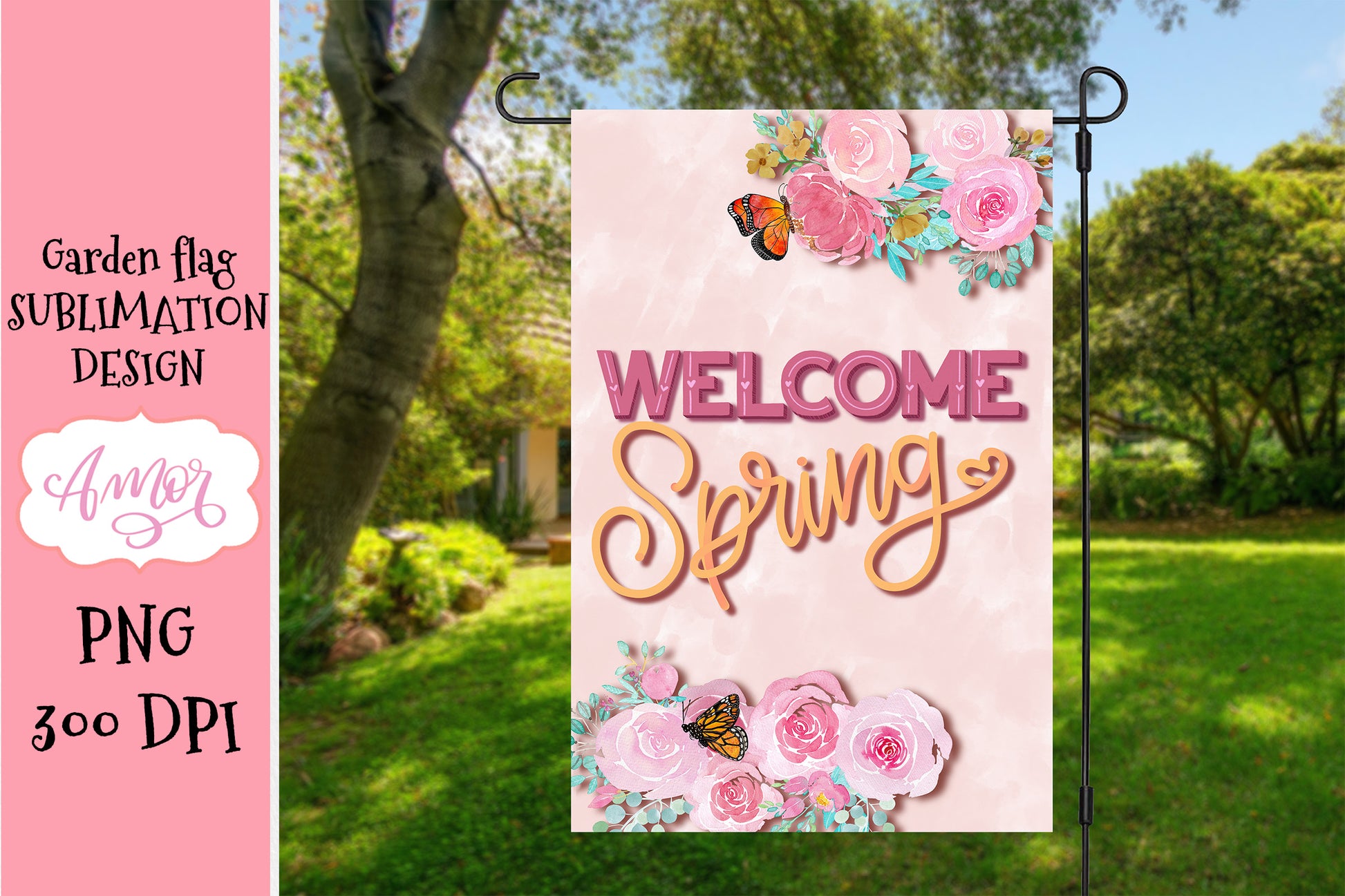 Welcome Spring Garden Flag Sublimation Design