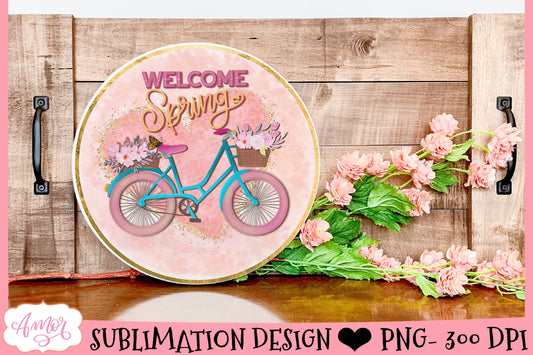 Welcome Spring Round Sign for Sublimation