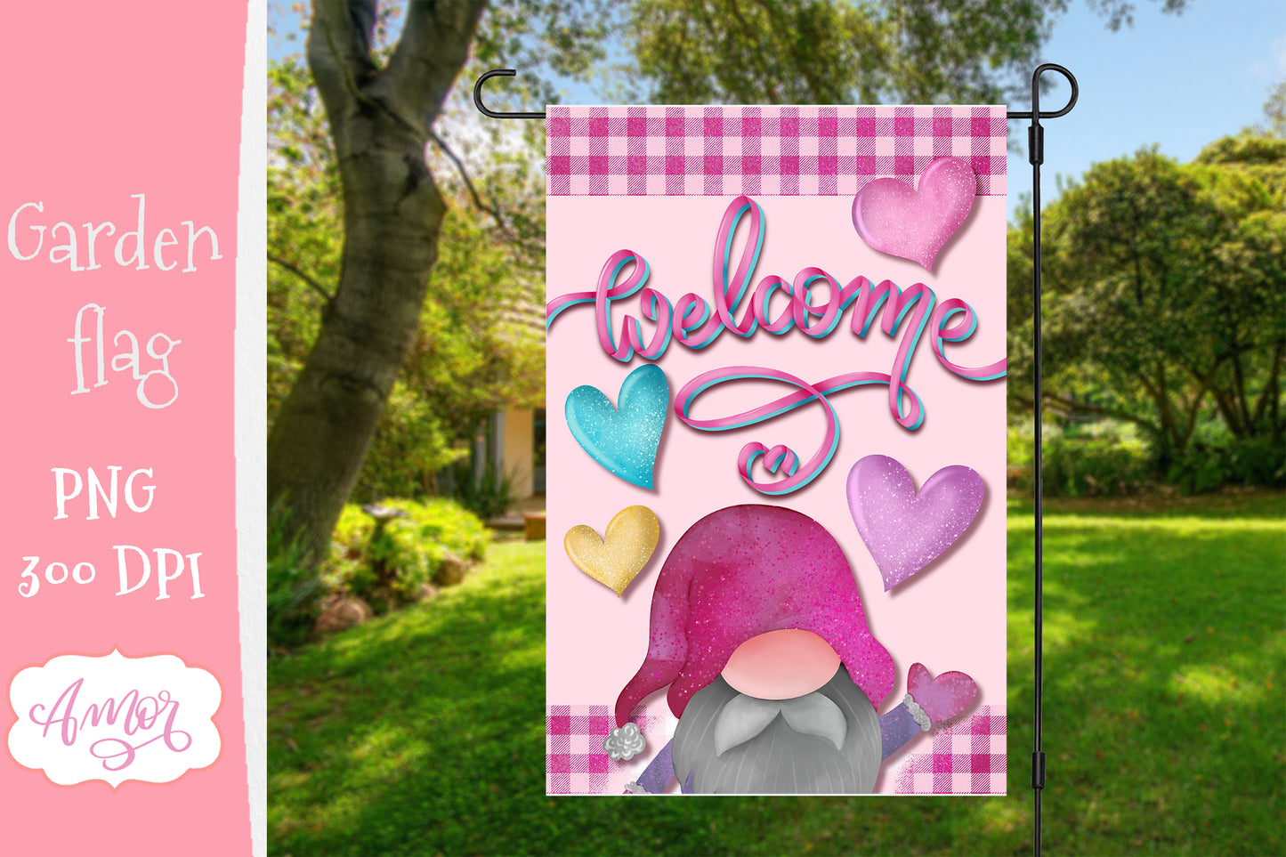Welcome garden flag sublimation PNG for Valentine's day