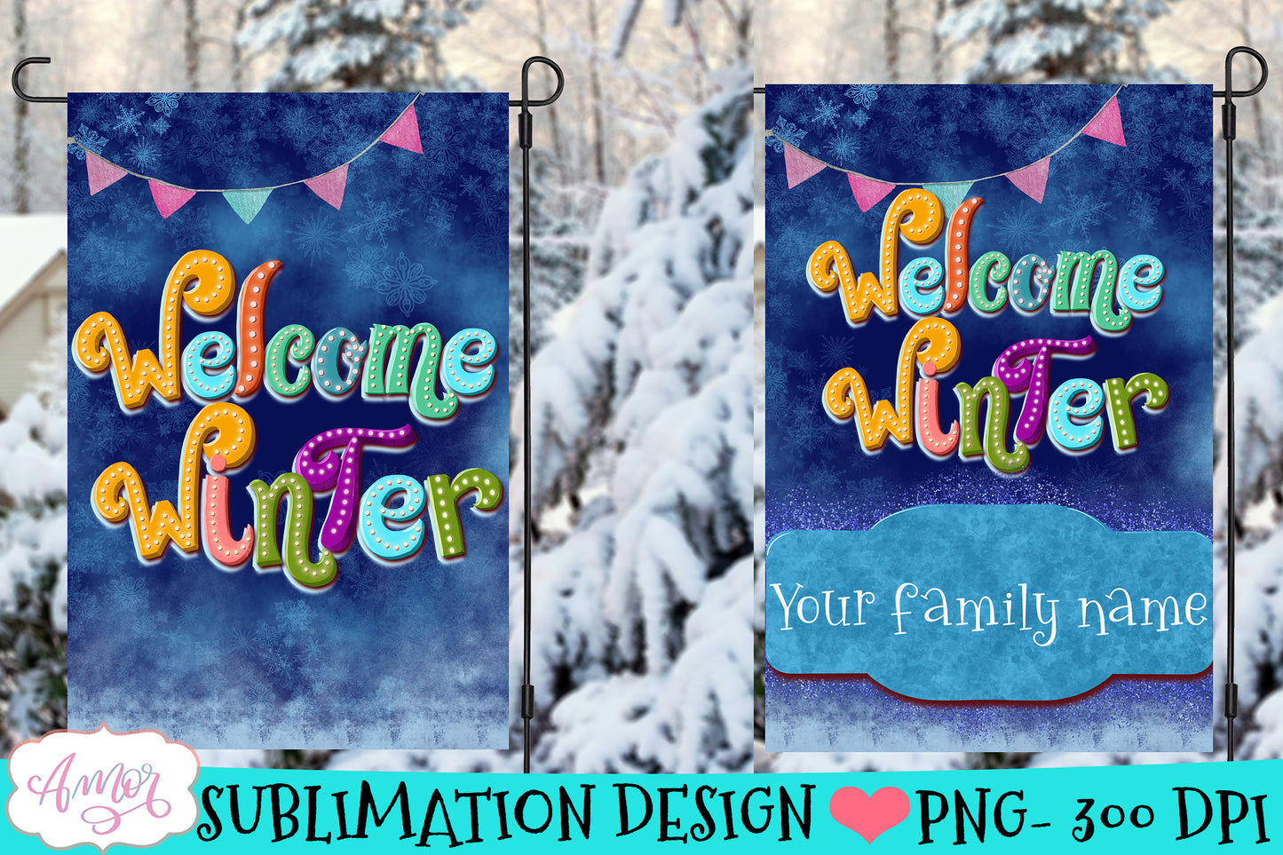 Welcome winter garden flag sublimation design customizable
