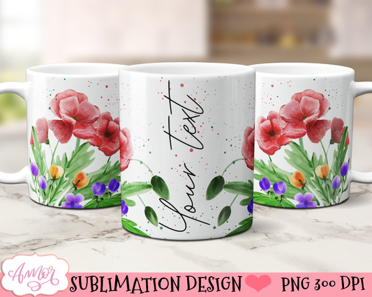 Wild flowers design for 11oz 15oz Mug Sublimation