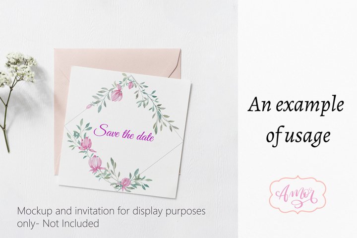 Watercolor pink floral frames Clipart for invitations
