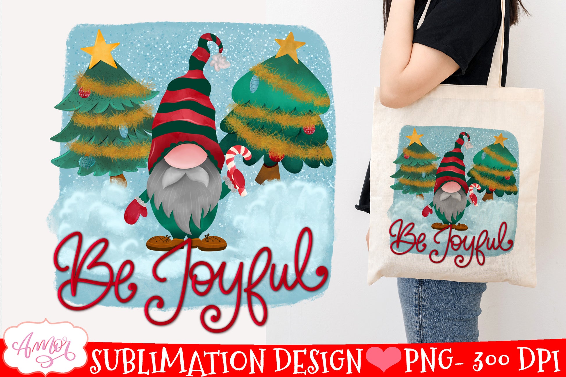 Be joyful sublimation PNG Christmas gnome T-shirt design