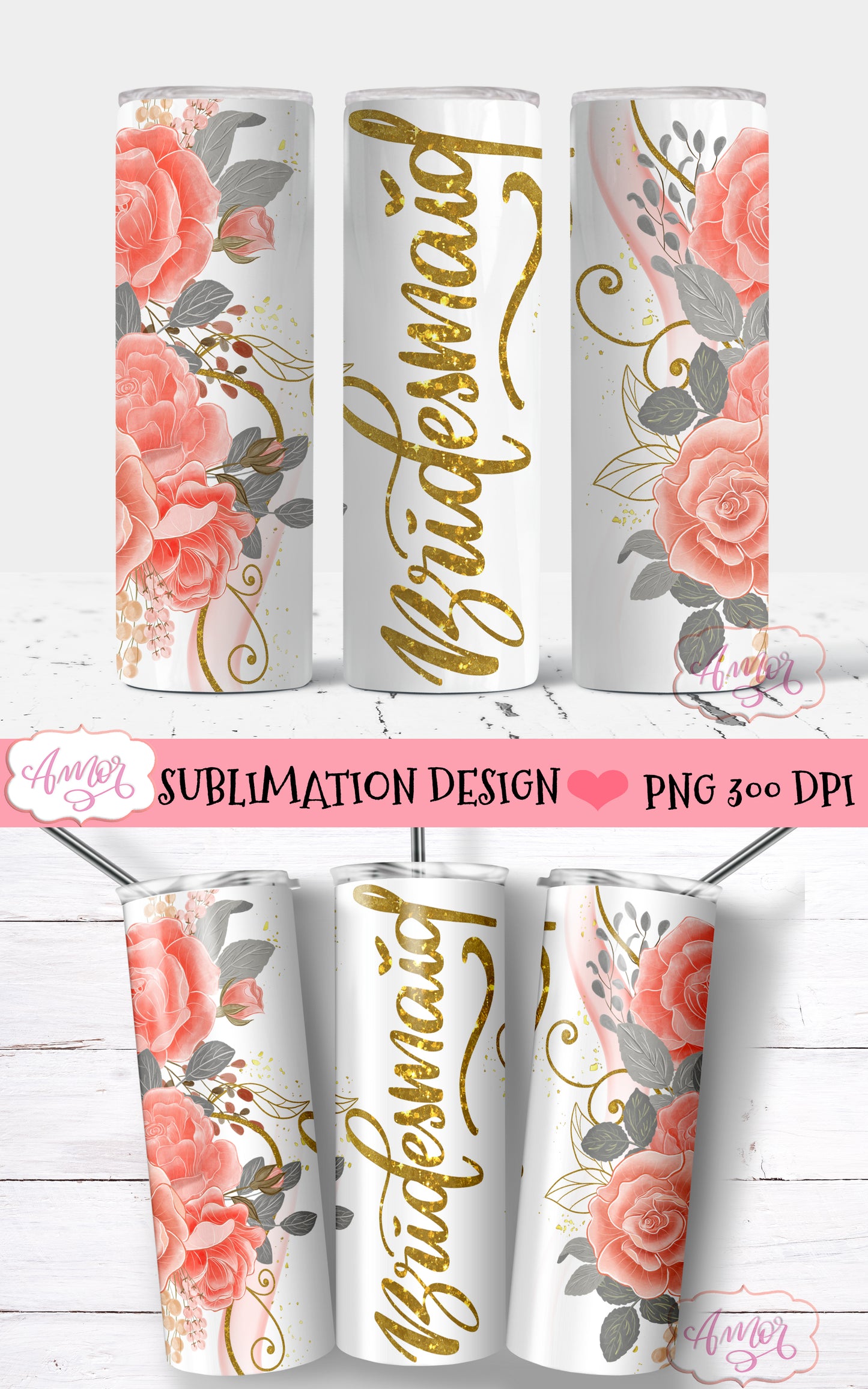 Bridal party tumbler wraps matching designs for sublimation