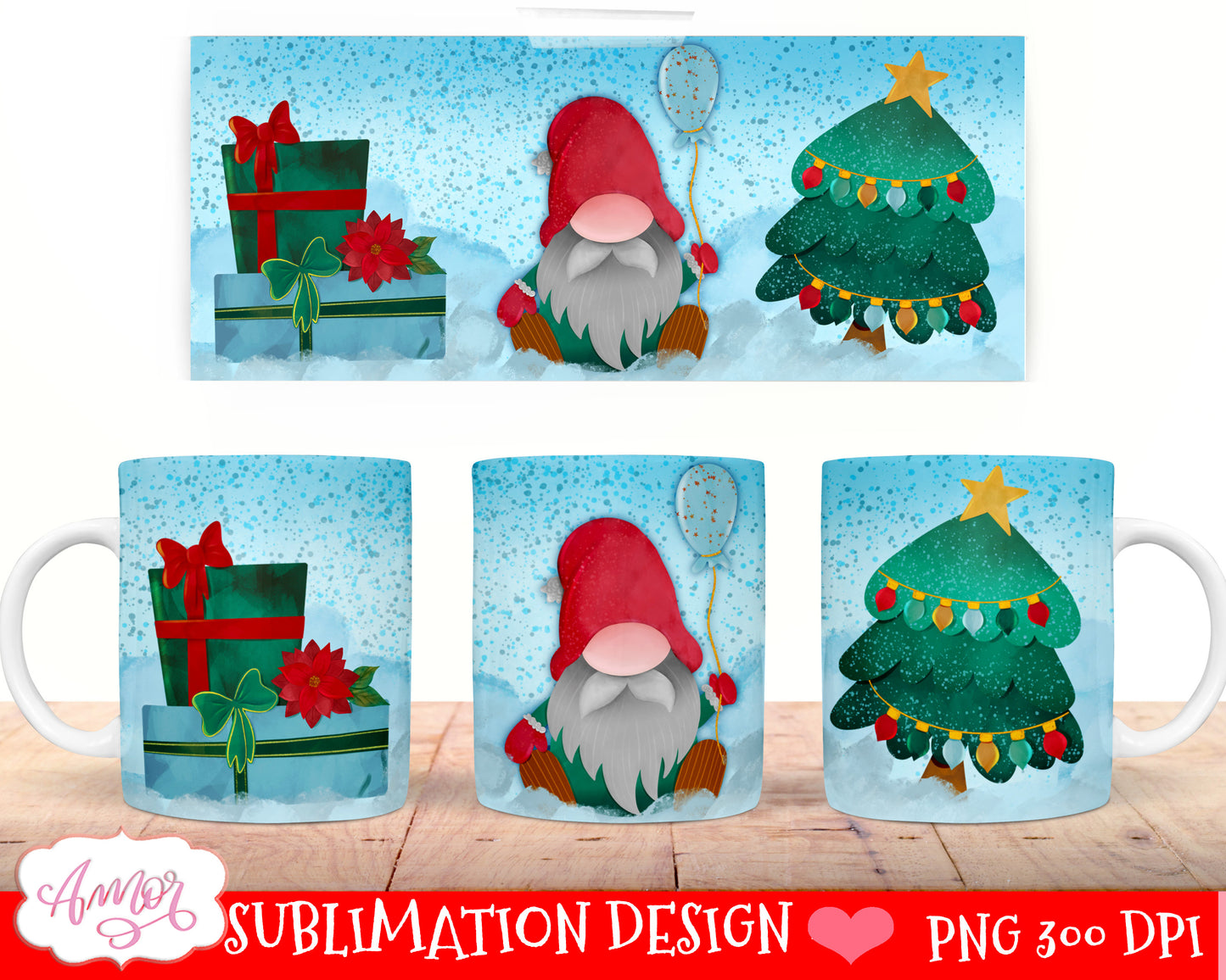 Christmas gnome mug wrap png for sublimation 11oz and 15oz