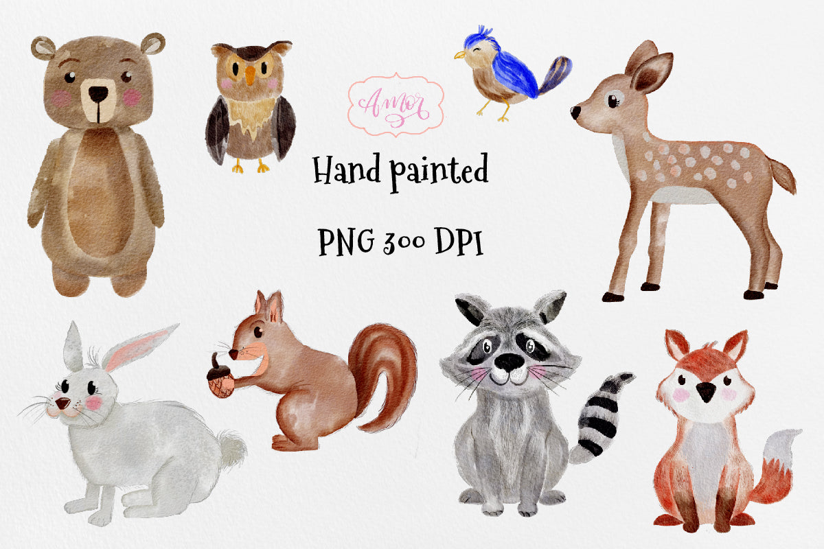 Watercolor Woodland Animals Clipart
