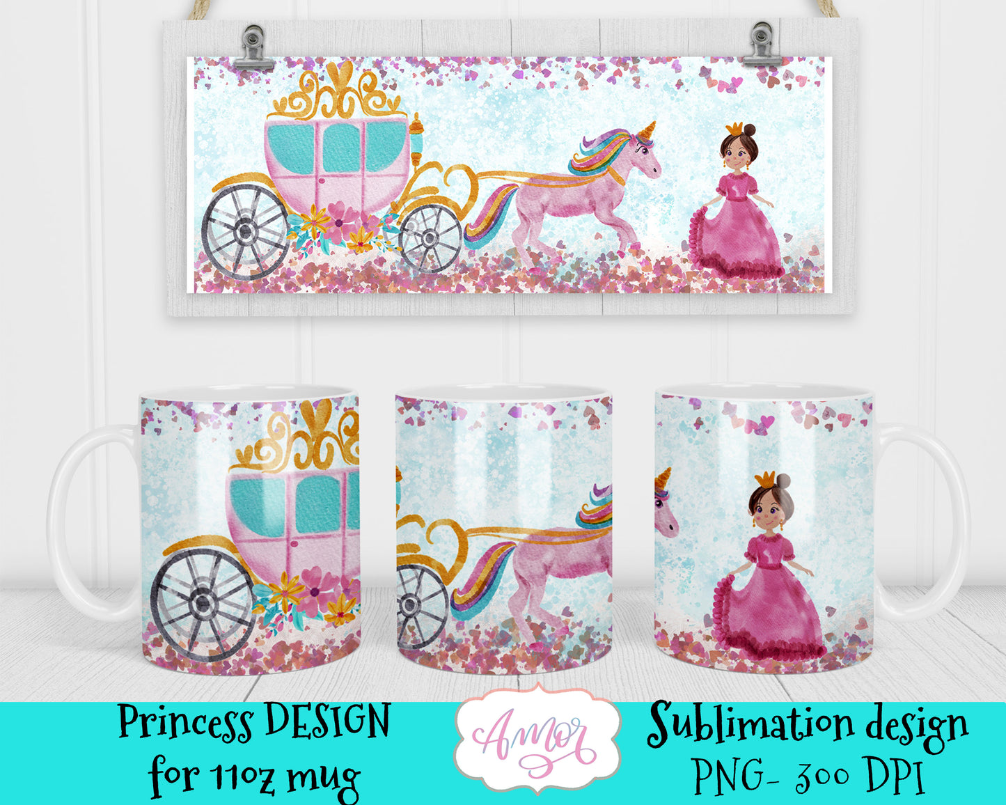 4 Unicorn and Princess mug sublimation templates for 11oz
