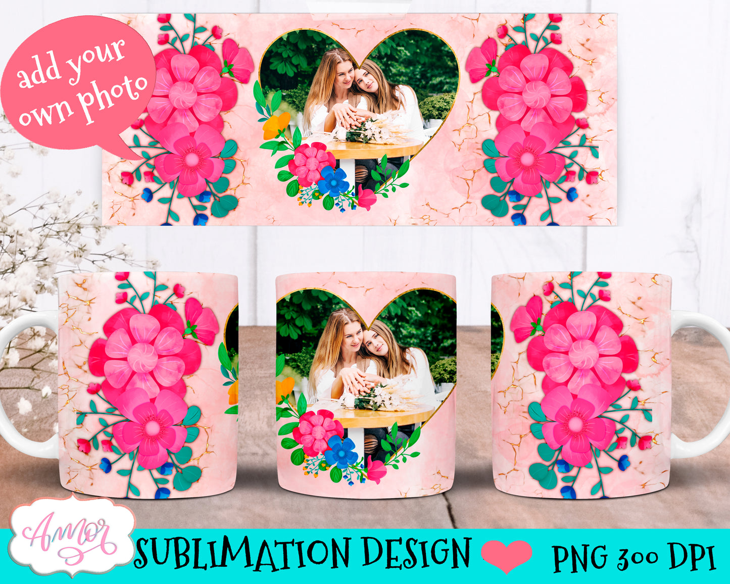 Floral photo customizable mug sublimation Bundle