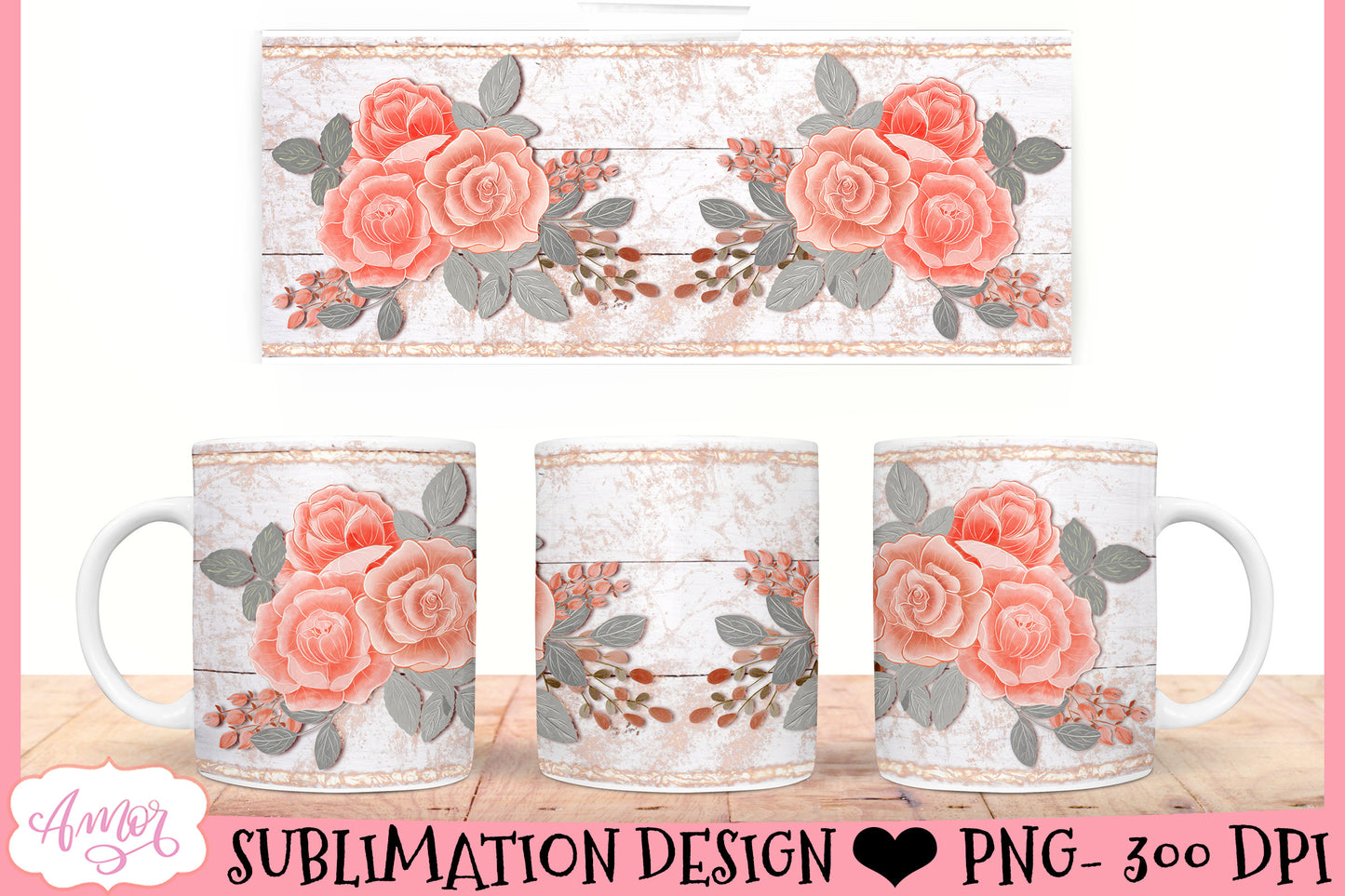 Romantic floral mug wraps for sublimation BUNDLE