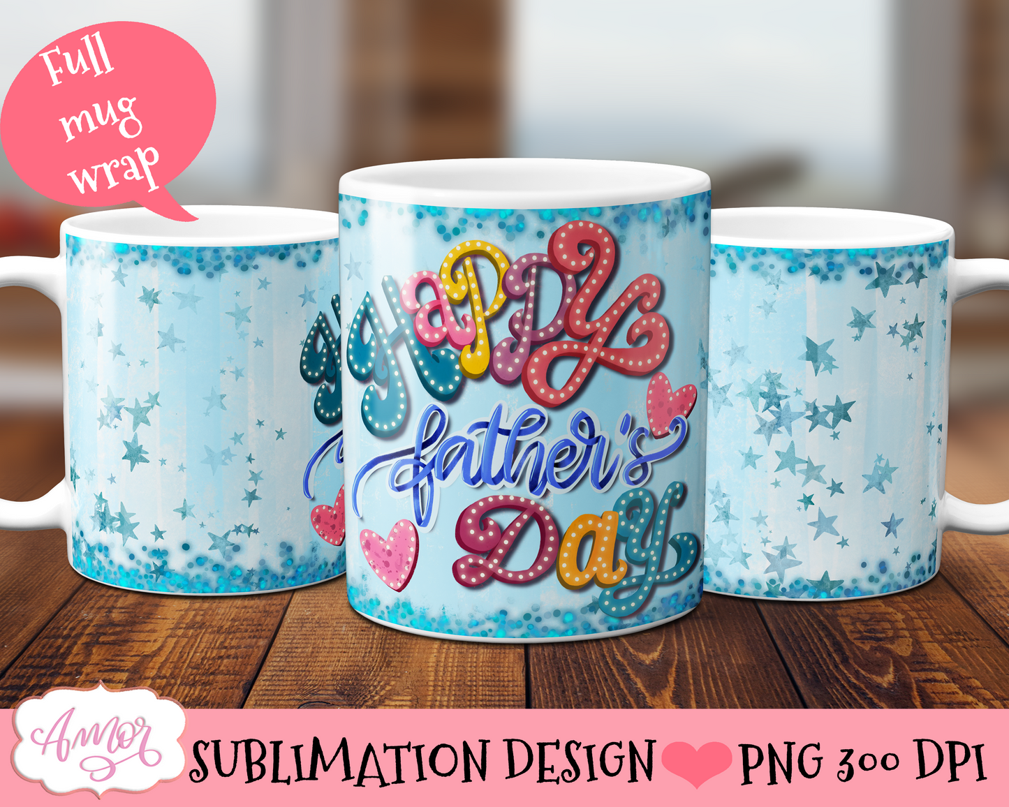 Photo mug wrap sublimation design for Father's day