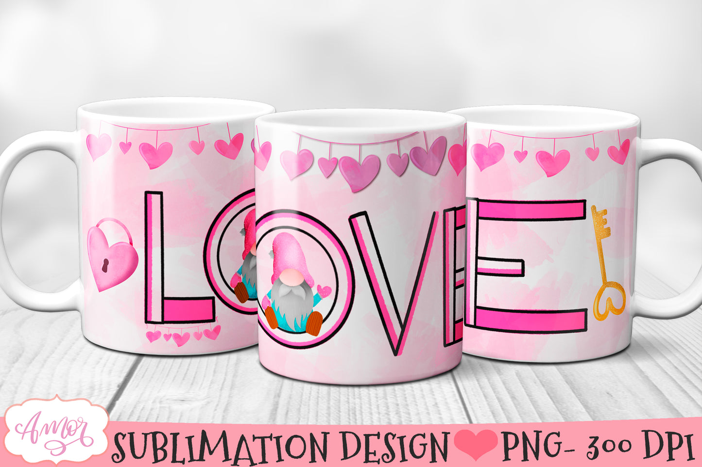 Cute Valentines Mug Wrap for Sublimation | Love mug PNG